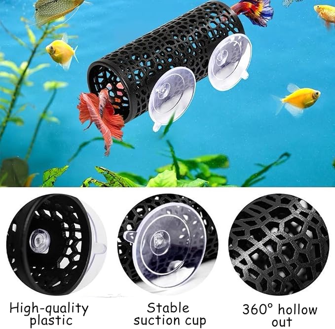 Plastic Aquarium Hideaway Cave with Flow-Through Design - Decorative Tunnel for Betta Fish, Guppies & Shrimp with Secure Suction Cup