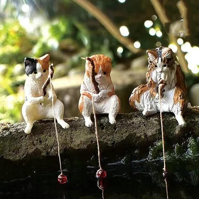 Aquarium Figurines Decorations Miniature Animal Ornaments Set Small Fishing Cat Landscaping Accessories For Fish Tanks Fishing Cat Figurine Animal Aquarium Decorations Aquarium Decor Betta Fish Tanks