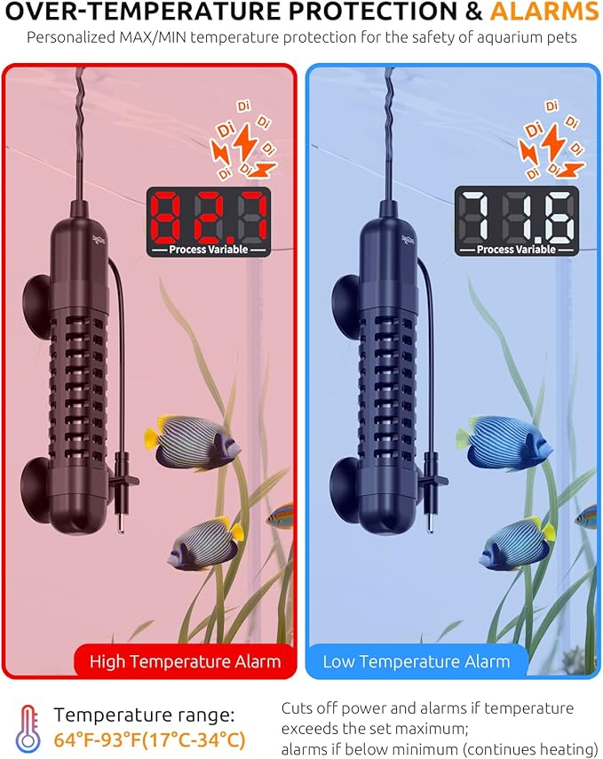 SEAOURA Small Aquarium Heater, 25W Mini Fish Tank Heater 1-5 Gallon Tank, Adjustable Turtle and Betta Heater with LED External Controller for Freshwater Saltwater