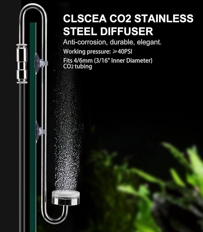 Aquarium Stainless Steel CO2 Diffuser Atomizer with Integrated Check Valve, DC300-35