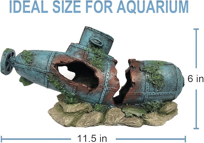 SLOCME Aquarium Submarine Ornaments Shipwreck Decorations - Resin Material Sunken Ship Decorations Eco-Friendly for Aquarium Environments Accessories