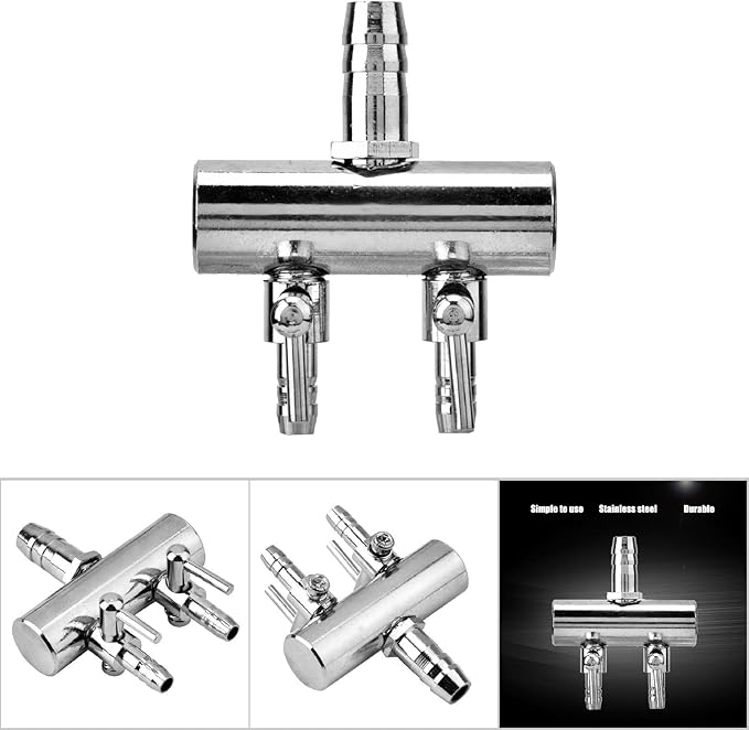 Aquarium Air Valve, Air Splitter Aquarium Tubing Connectors, Steel Aquarium Air Pump Accessories, Aquarium Aalve Aplitter for Fish Tank Air Pumps (8 to 4mm Two-Hole Splitter Head)