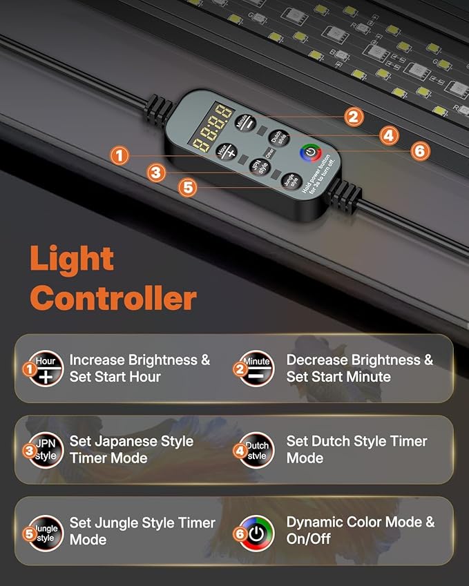 Pawfly Aquarium Light for Plants, 14 W Bluetooth Fish Tank Light, Full Spectrum Aquarium Lights for 12"-18" Fish Tanks, Extendable 24/7 LED Lights with Timer Modes & Adjustable Brightness