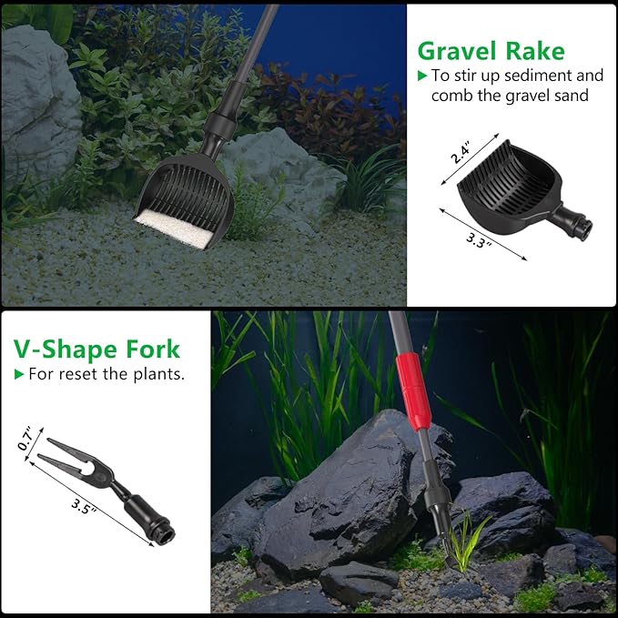 Aquarium Clean Tool 6 in 1 Fish Tank Cleaning Kit, Multi-Use Fish Tank Cleaner Brush, Algae Scraper Scrubber Pad Adjustable Long Handle Fish Tank Brush for 20-160 Gallon Acrylic & Glass Tank (L)