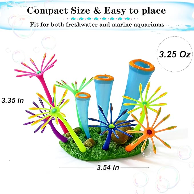 Glowing Effect Aquarium Fish Tank Decorations, Silicone Artificial Soft Anemone Coral Plants Ornaments for Aquarium Decor Landscape, Glow in Dark Fish Tank Accessories Decorations(Orange)