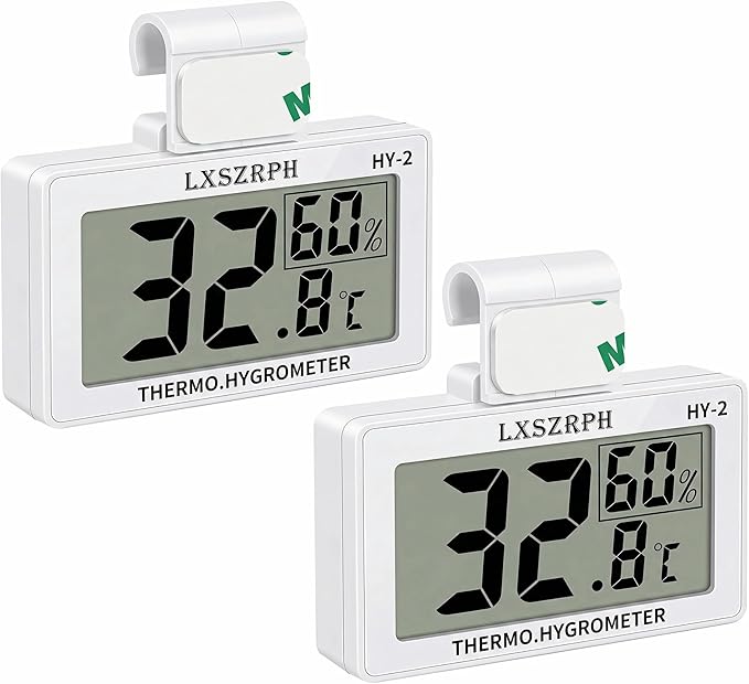 Reptile Hygrometer Thermometer, Digital Amphibian Hygrometer Thermometer with Hook, Temperature Humidity Meter Gauge for Reptile Tanks, Terrariums, Vivarium, LCD Display (2 Packs)