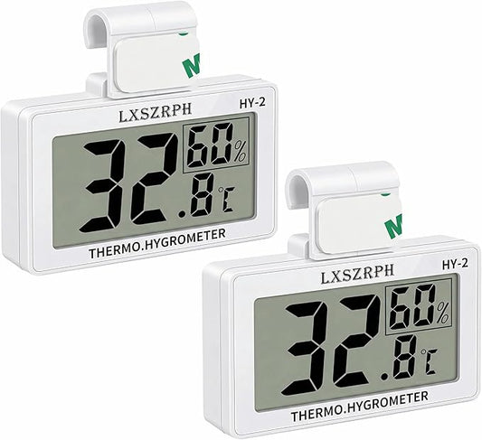 Reptile Hygrometer Thermometer, Digital Amphibian Hygrometer Thermometer with Hook, Temperature Humidity Meter Gauge for Reptile Tanks, Terrariums, Vivarium, LCD Display (2 Packs)