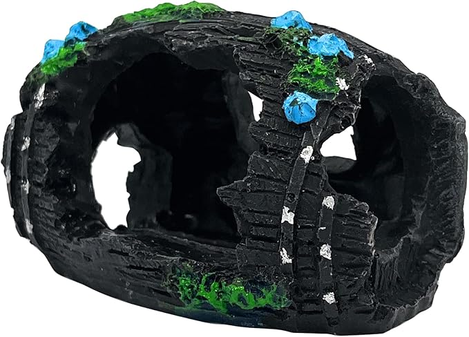 1pcs Aquarium Decorations——Resin Broken Barrel Fish Tank Ornament, Fish Tank Decorations for Fish Cave Hide Hut(Black)