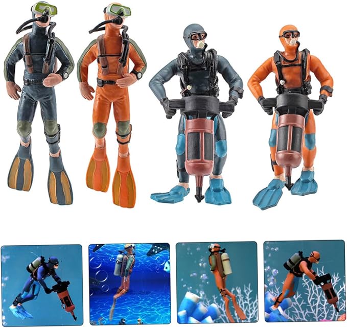 BESPORTBLE 4pcs Miniature Diver Figurines for Fish Tank Aquarium Decorations Realistic Scuba Diver Models with Sturdy Material Safe for Pets Unique Craft for Sand Table and Random Color