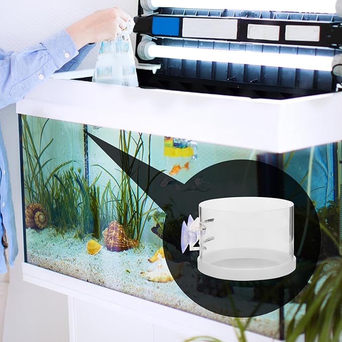 FRCOLOR Fish Tank Feeding Ring Aquarium Feeder with Large Suction Cup, Acrylic Fish Food Feeder Tool for Convenient Automatic Feeding in Home Aquariums