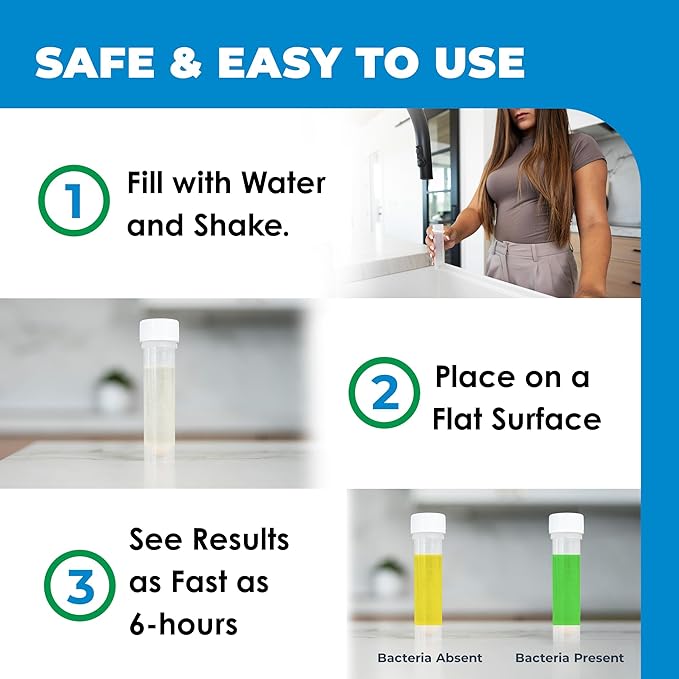 Safe Home® DIY Bacteria in Water Test Kit – Results as Fast as 6 Hours – Detects 50 Different Species of Coliform Bacteria – EPA Lab Certified – Made in the USA – (1 Pack)