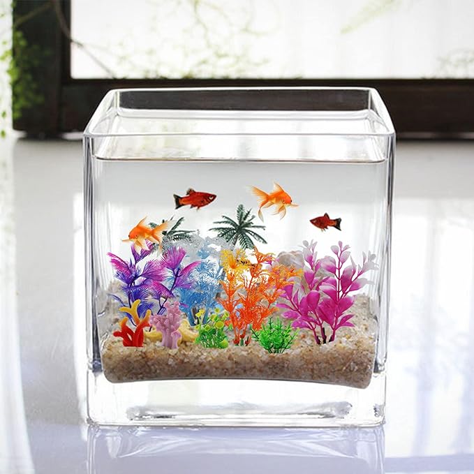 Fish Tank Decorations Plants with Resin Coral, 8 pcs Aquarium Decor