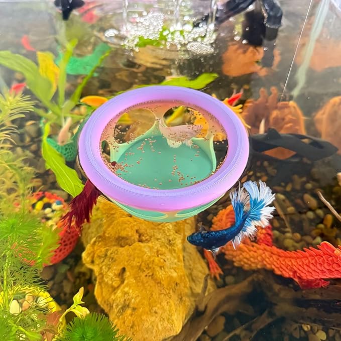 HOZOE Floating Betta Fish Hideaway, Aquarium Suspended Resting Spot, Feeder for Small Fish and Shrimp, 3D Printed, Decorative Floating Cave Accessory for Aquariums. (Color)