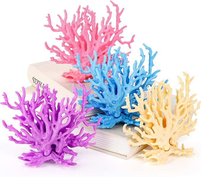 TOPZEA 4 Pack Artificial Aquarium Coral Decor, Plastic Faux Coral Reef Decorative Cute Fish Tank Decorations, Under the Sea Centerpiece Realistic Ocean Plant Ornaments for Party, Living Room