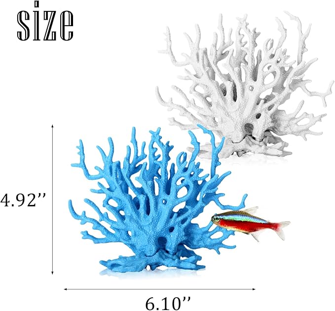 2 Pack Artificial Coral Reef Decor for Aquarium Blue and White Fish Tank Decorations for Landscaping Cute Plastic Ornaments for Terrarium