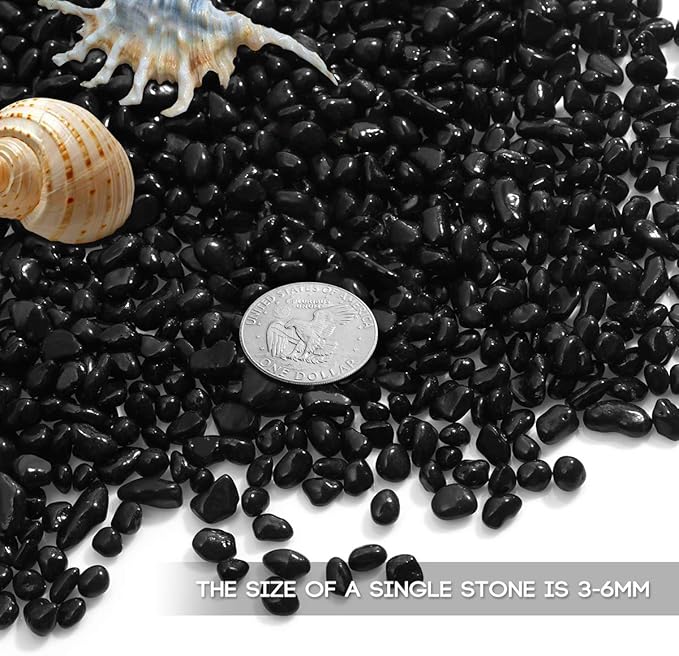 POPETPOP 4.4lbs Aquarium Gravel 1/10' Polished Fish Tank Gravel Black Aquarium Rocks Fish Tank Rocks Bulk Decor Landscaping Terrarium Supplies Vase Filler