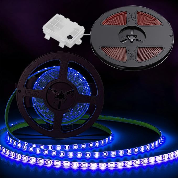 Shangyuan Marine LED Strip Lights with Battery Box for Pontoon Under Deck Lights, Battery Operated Boat Interior Lights for Fishing Sailboat Kayak, Boat Accessories, 5m (16.4ft) (blue)