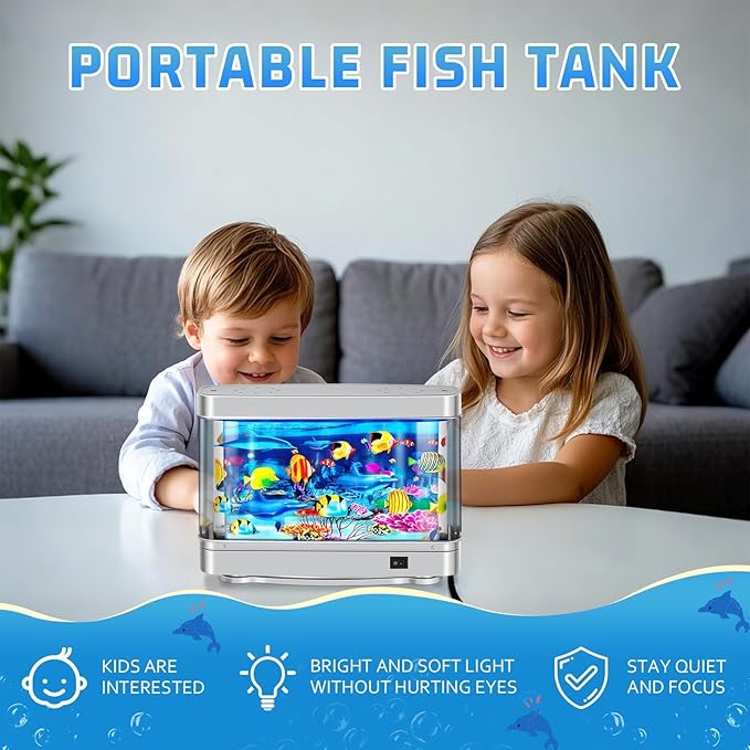 Fake Motion Fish Tank Mini Aquarium,Artificial Aquarium Decorations,Artificial Tropical Fish Decorative,Virtual Ocean Moving Fish lamp for Bedroom Office Décor