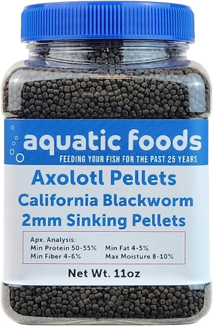 Axolotl Blackworm Pellets. 2mm-1/16 Sinking California Blackworm Small Pellets for Small Axolotl, Frogs, Shrimp, Salamanders, Newts, Snails…11oz Jar