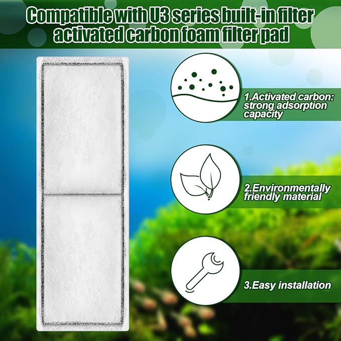 Pangda Carbon Filter Foam Pad Compatible with U3 Filters Range of Internal Underwater Sponge Aquarium Underwater Filter Accessories for Internal Replacement Aquarium Fish Tank(4 Pcs)