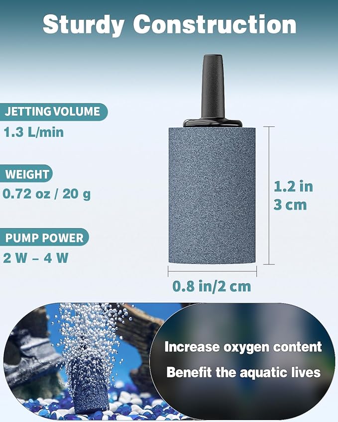 Pawfly Aquarium 1.2 Inch Air Stone Cylinder Bubble Diffuser Release Tool for Nano Air Pumps Small Buckets Fish Tanks and Outdoor Garden DWC Reservoirs, 10 Pack