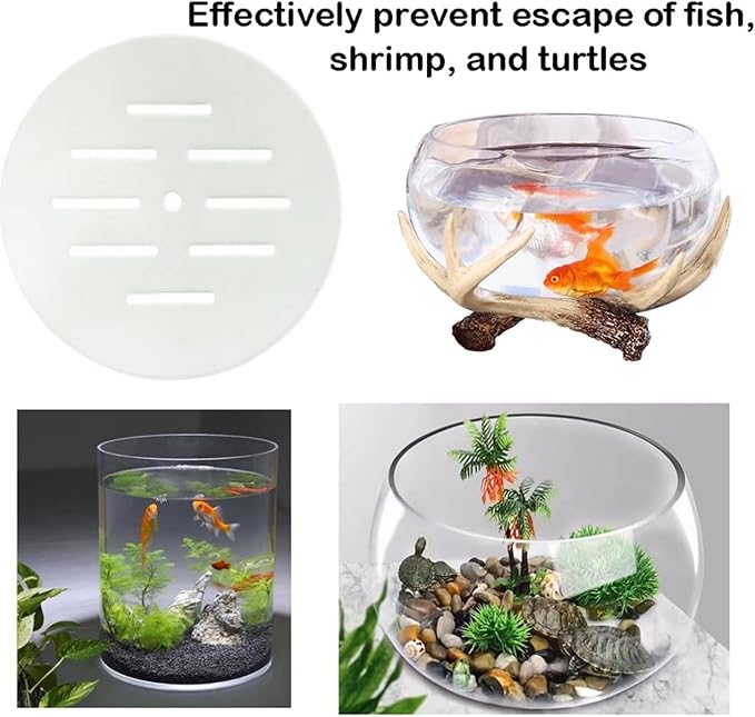 2PCS Round Aquarium Cover Lid, Clear Acrylic 7.5 Inch Aquarium Fish Tank Anti Jump Lid, Multi Hole Efficient Water Maintenance for Turtles Reptiles Shrimps Fish