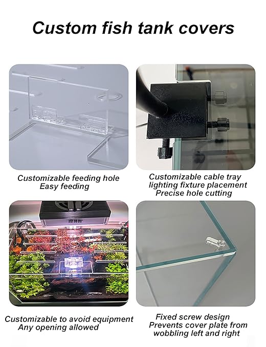 Acrylic Aquarium Lid - Prevent Jump Lid with Opening for Reptiles, Turtles, Aquarium, Habitat, Prevent Escape, Easy Feeding(50x50CM/19.7x19.7in)