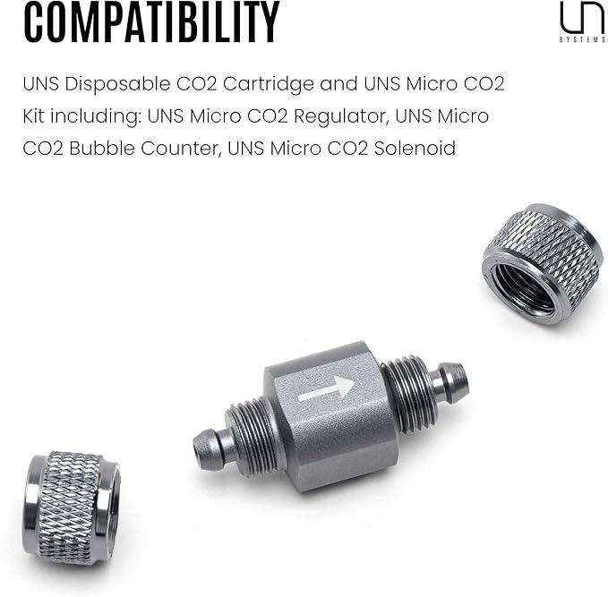 Ultum Nature Systems Pro CO2 Check Valve - Aluminum One Way Valve for Freshwater Aquarium CO2 Systems, Prevents Backflow into Regulators, Fits 6mm 3/16” Tubing, Matte Finish - 1 Pack