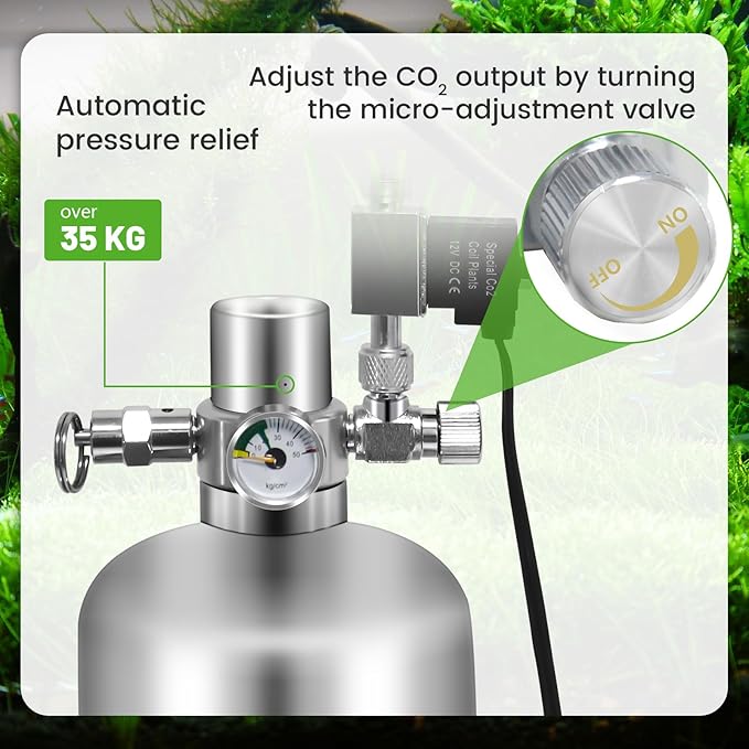 2L Co2 for Aquarium Kit with Double Switch Solenoid Valve, Aquarium Co2 Kit with Adjustable Bubble Counter, Co2 Aquarium Kit