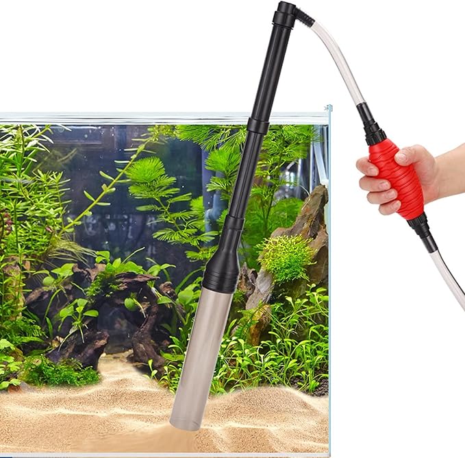 Manual Operated Aquarium Siphon with Red Air Bag, Gravel Vacuum for Aquarium Labor Saving Water Changer Portable Sand Cleaner for Daily Tank Maintenance