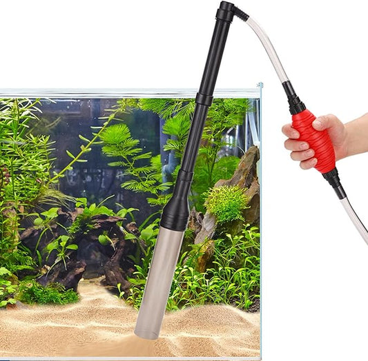 Manual Operated Aquarium Siphon with Red Air Bag, Gravel Vacuum for Aquarium Labor Saving Water Changer Portable Sand Cleaner for Daily Tank Maintenance