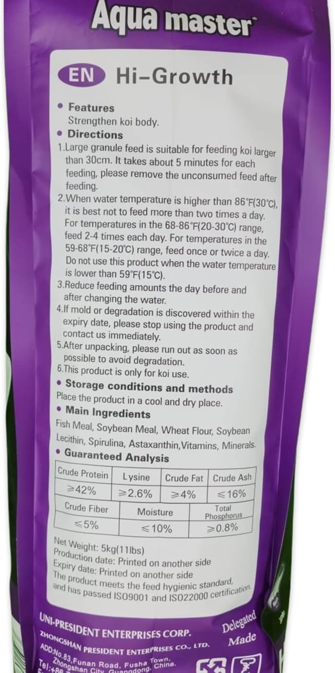 Aqua Master Hi-Growth Koi Fish Food 11-Pound, Large