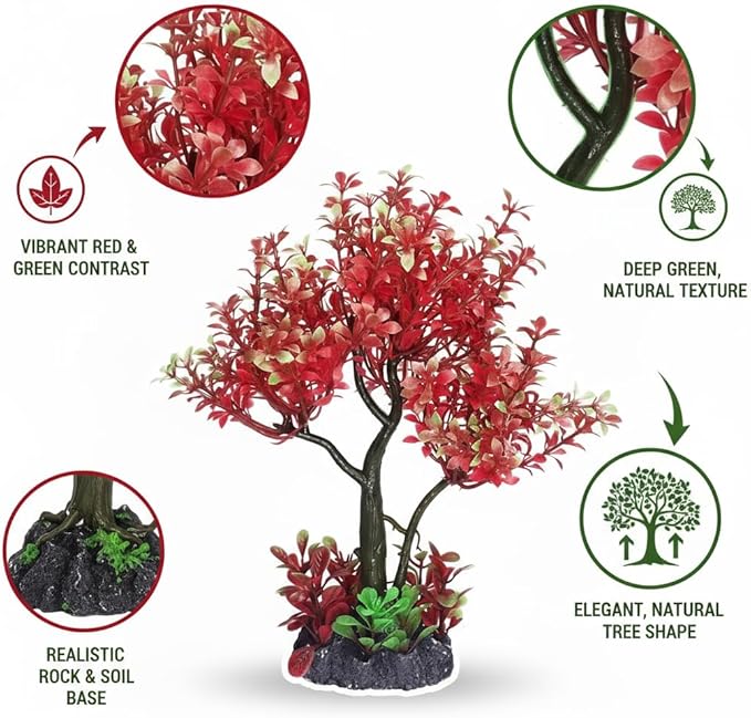 Mipukbay Aquarium Plants Tree - Red & Green Artificial Plastic Fish Tank Decor, Realistic Ornament Safe for Fish & Shrimp, Low-Maintenance Aquascaping Plants for Freshwater/Saltwater Tank Landscaping