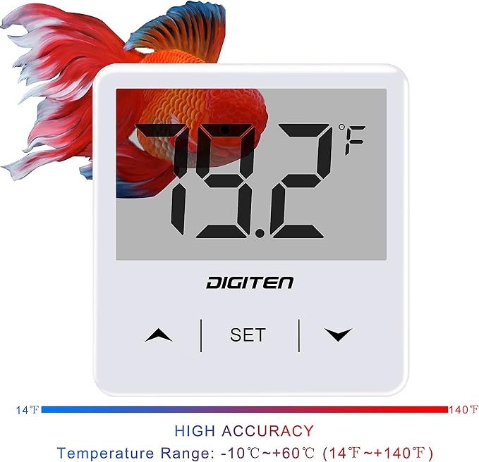 Digital Aquarium Thermometer, Fish Tank Thermometer with Large LCD Display, Stick-on Tank Temp Sensor Ensures Accurate Reading, No Wires C/F Switch