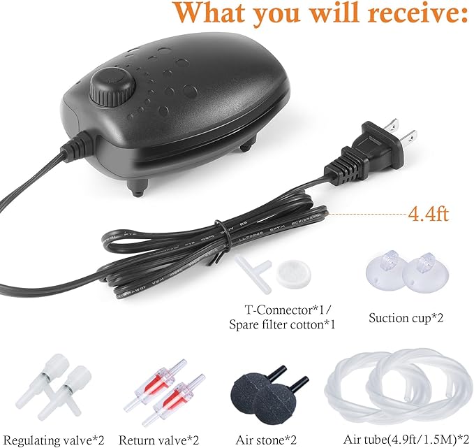 HITOP 3W 80GPH Adjustable Aquarium Air Pump, Upgrade Quiet Oxygen Pump, Powerful Air Aerator for Fish Tank up to 120 Gallon