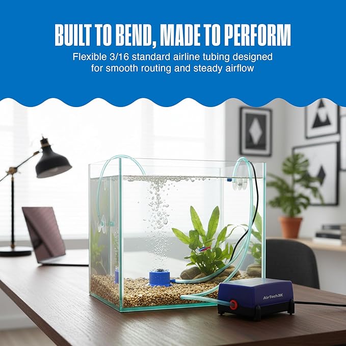 Penn-Plax Deluxe Airline Tubing for Aquariums – Made of Durable Silicone – Safe for Freshwater and Saltwater Fish Tanks – 20 Feet