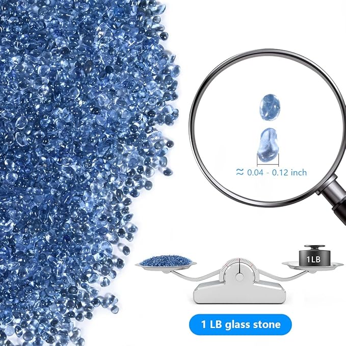 KISEER Clear Aquarium Glass Stone Bulk 1 LB Sea Glass Beads Gems Marbles Pebbles Gravel Rock for Aquarium, Fish Tank, Garden, Vase Fillers, Succulent Plants Decor (Sea Blue)
