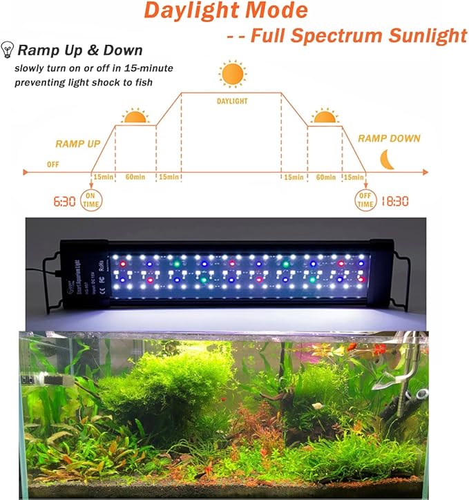 hygger Auto On Off LED Aquarium Light 30-36 Inches Dimmable 7 Colors Full Spectrum Fish Tank Light Fixture for Freshwater Planted Tank Build in Timer Daylight Moonlight & DIY Modes