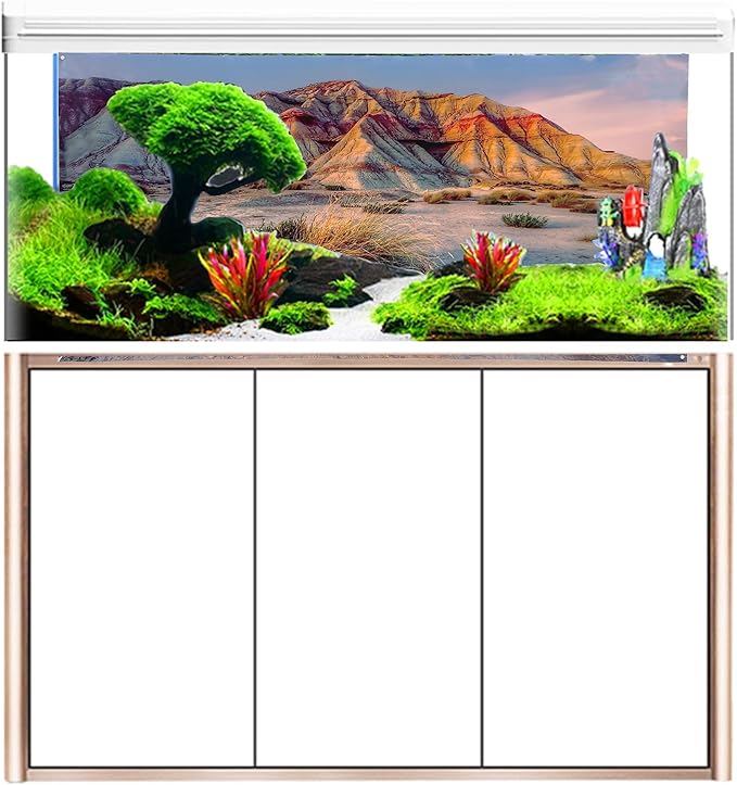 SYH&AQYE Aquarium Background Sticker, Aquarium PVC Poster Mountain Desert Pattern Self Adhesive 3D Decoration Paper (91 * 50cm)