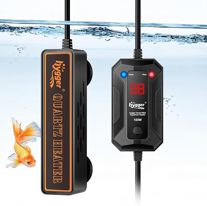 hygger Smart Mini Aquarium Heater 100W for 10-26 Gallons, Desktop Betta Submersible Fish Tank Heater with Intelligent Temperature Control and 5 Safety Protections
