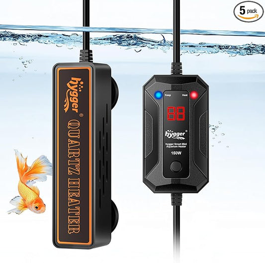 hygger Smart Mini Aquarium Heater 50W for 8-16 Gallons, Desktop Betta Submersible Fish Tank Heater with Intelligent Temperature Control and 5 Safety Protections