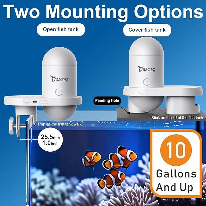WiFi Automatic Fish Feeder with 2.5K Camera, 2.4/5G Smart App Control, Vacation Feeding Timer, Remote Precision Fish Food Dispenser, 230ML Moisture-Proof Aquarium Feeder for 10+ Gallon Tanks