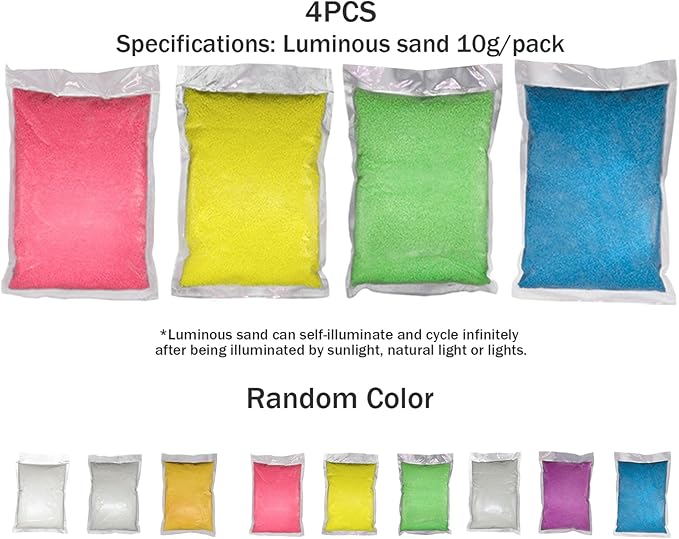 4Pcs Glow in The Dark Sand, Reusable Luminous Aquarium Gravel DIY Decorative for Home Fairy Garden Random Color