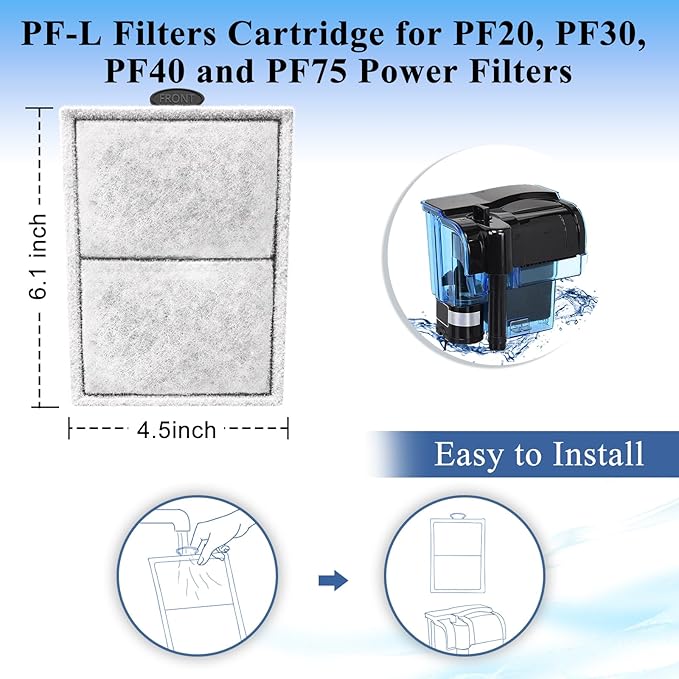 Pryitier 9 Pack PF-L Filter Cartridges Replacement Fish Tank Refill with Zeolite Compatible with PF20, PF30, PF40 and PF75 Power Filters