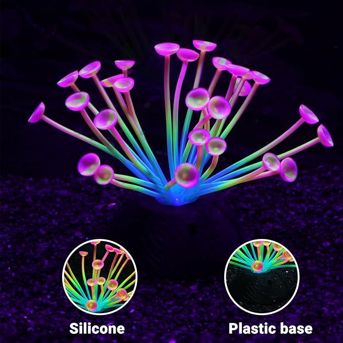 Suction Cup Anemone Aquarium Decor with Silicone Tentacles, Realistic Coral Reef Ornament for Saltwater and Freshwater Fish Tanks, Flexible Habitat for Shrimp, Invertebrates & Aquascaping (Red)