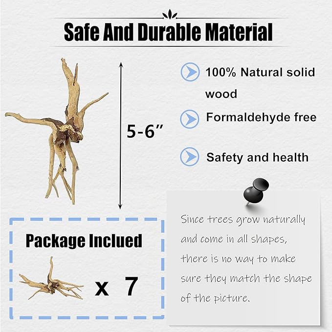 kathson Aquarium Driftwood Reptile Branches Wood Natural Spiderwood Driftwood for Aquarium 5-6" 7 Pcs Terrarium Ornament Trunk Fish Tank Log Habitat Decoration Tree Stump Decor Assorted Sizes Wood