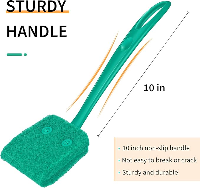 Pawfly Fish Tank Cleaning Tools Aquarium Algae Scraper Sponge Brush Cleaning Scrubber with 10 inch Non-Slip Handle for Glass Fish Tanks