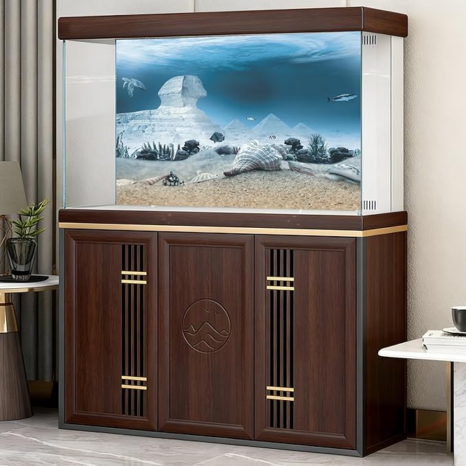 Aquarium Background Underwater Egyptian Sphinx and Pyramids Fish Tank Background Ocean Sea Bed Shells Coral Turtle Shark Tropical Marine Life Terrarium Backgrounds for Tank Decors 60x24in