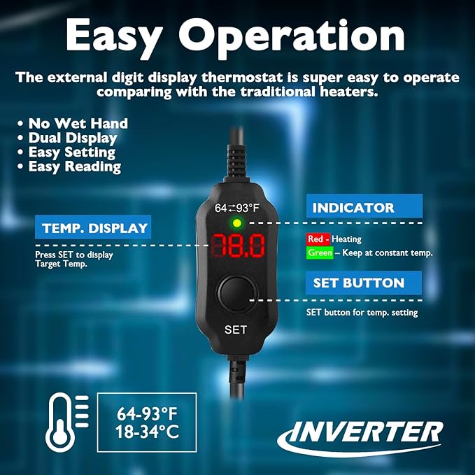 AquaMiracle Submersible Aquarium Heater, 50W Fish Tank Heaters with LED Digital Temp Display, Dry-Run Auto Power-Off & Overheat Protection, for Freshwater and Saltwater Tanks (5-10 Gal)