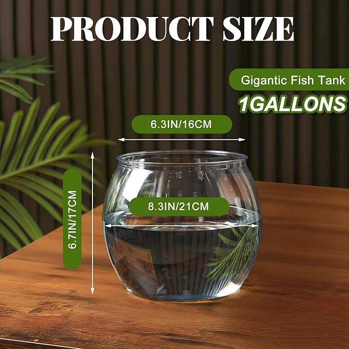 Geelin 1 Gallon Plastic Fish Tank Large Bowl Shatterproof with Crystal Clear Clarity for Terrarium, Flower Vase Centerpiece Gift for Fish Lovers (Round)